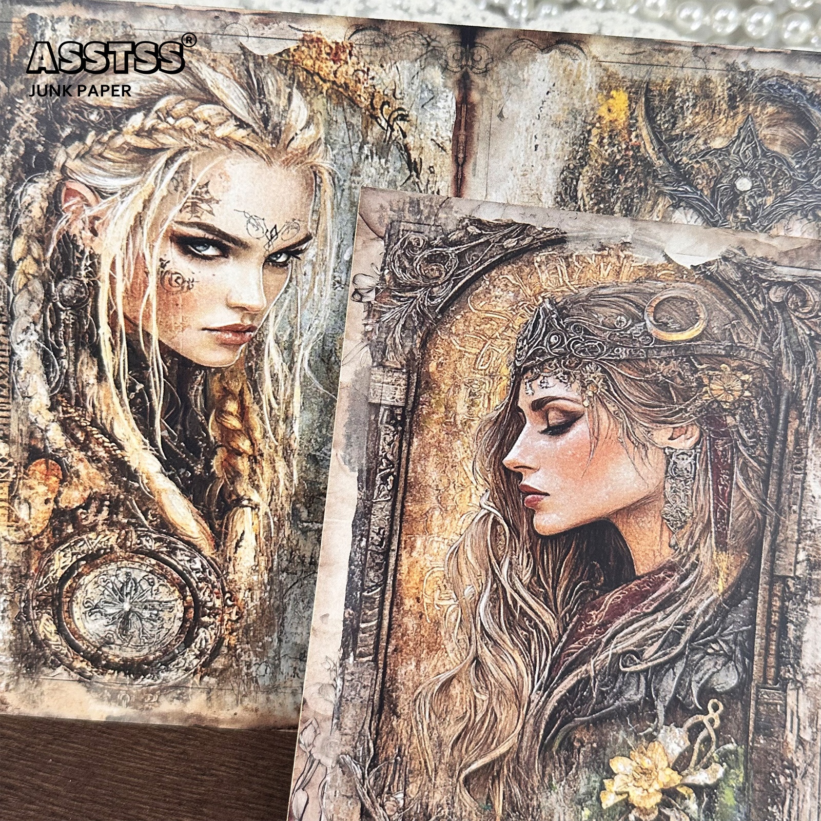 TEMU Asstss 20-sheet A5 [2d Flat] Vintage Queen Norse Goddess Theme Junk Journals, Scrapbook Decoration Paper Pads, For Arts Crafts, Scrapbooking