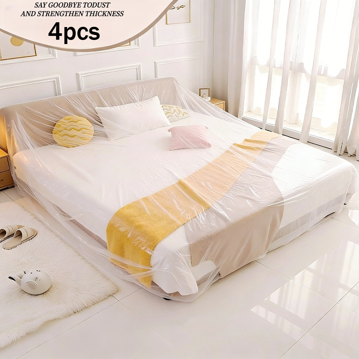 TEMU 4pcs Elastic Plastic Cover Suitable For Furniture, Oversized Semi-cover Sheets With Pull- Closure, Film For Sofa Bed Table, Suitable For Dorm