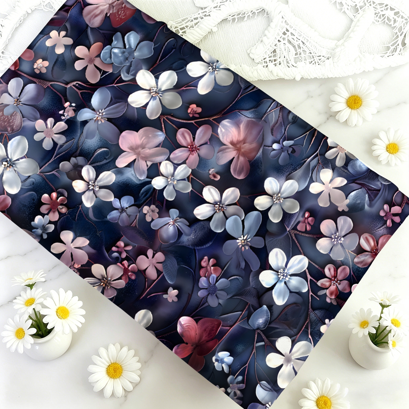 TEMU 1pc Dark Floral Pattern Fabric, Optional, Soft And Comfortable Polyester Fabric For Quilting, Handcraft, Bags, Clothing, Masks, Pillowcases,