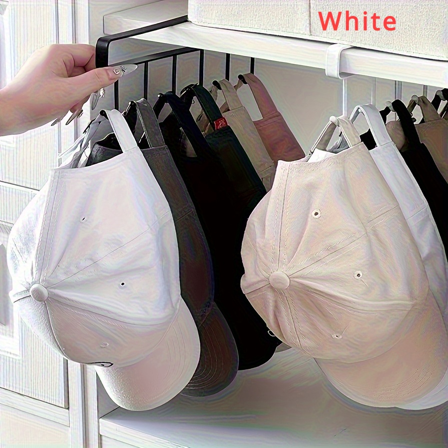 wall mounted hat organizer steel 6 hook multi functional organizer suitable for all types of hats space saving wardrobe door hanging design multi purpose hanger for clothes hats bags and small accessories simple steel colored wall hanger