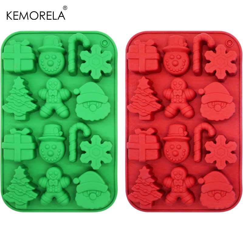TEMU Kemorela 2pcs Christmas Silicone Mold Set - Templates Featuring Santa Claus, Trees, Snowmen, Gingerbread Figures, And More; Suitable For Baking,