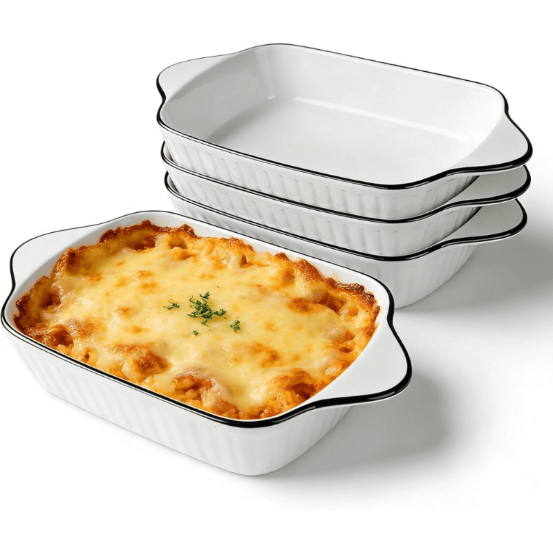 TEMU Lot de 4 plats à en céramique adaptés aux et micro-ondes, plats à lasagnes rectangulaires avec poignées, plats allant pour gratins, pâtes,