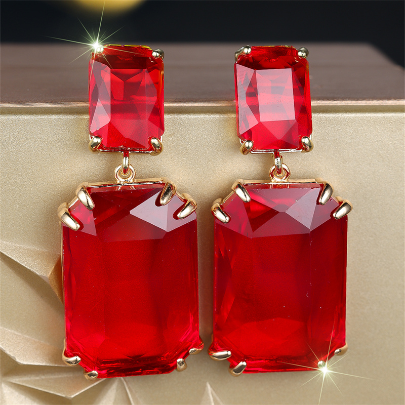 TEMU Boucles d'oreilles clous vintage luxueuses avec pierres de synthétique rouge taille carrée, cadeau de mariage, d'anniversaire de mariage et