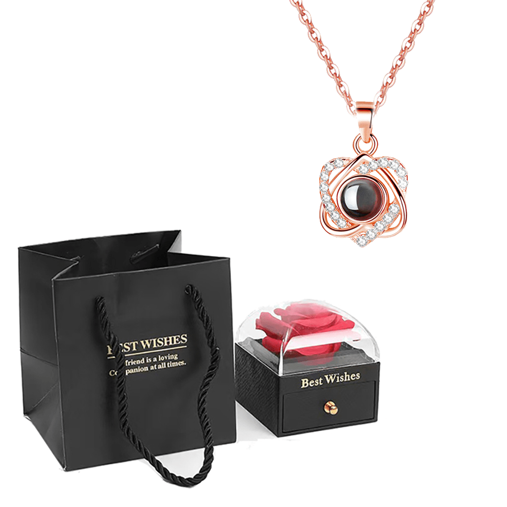 100 Languages I Love You Projection Double Heart Pendant Necklace