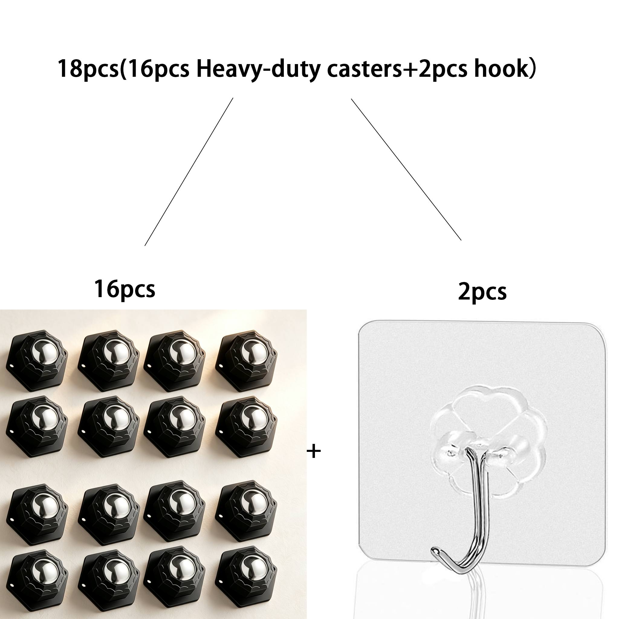 TEMU 18pcs (16pcs Heavy-duty Casters And 2pcs Hooks) 16pcs Heavy Duty Furniture Casters - 360 Degree Rotation, Self-adhesive, Smooth Wheels For ,