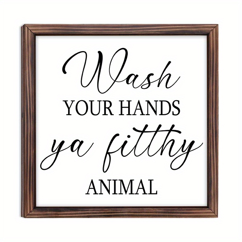 TEMU 2d Flat, 1pc Vintage "wash Your Hands" Wooden Wall Sign - Retro Bathroom Decor Suitable For Home,, Hygiene Reminder Plaque, Artificial Frameless