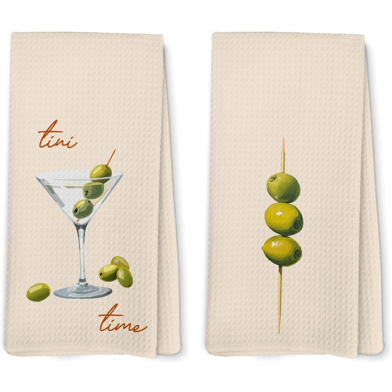 TEMU Martini Glass Olives Skewer Text Pattern Printed Kitchen Towels, Cleaning Cloths, Neighbor Gifts, Mom Gifts, Birthday Gifts, Sweet Housewarming