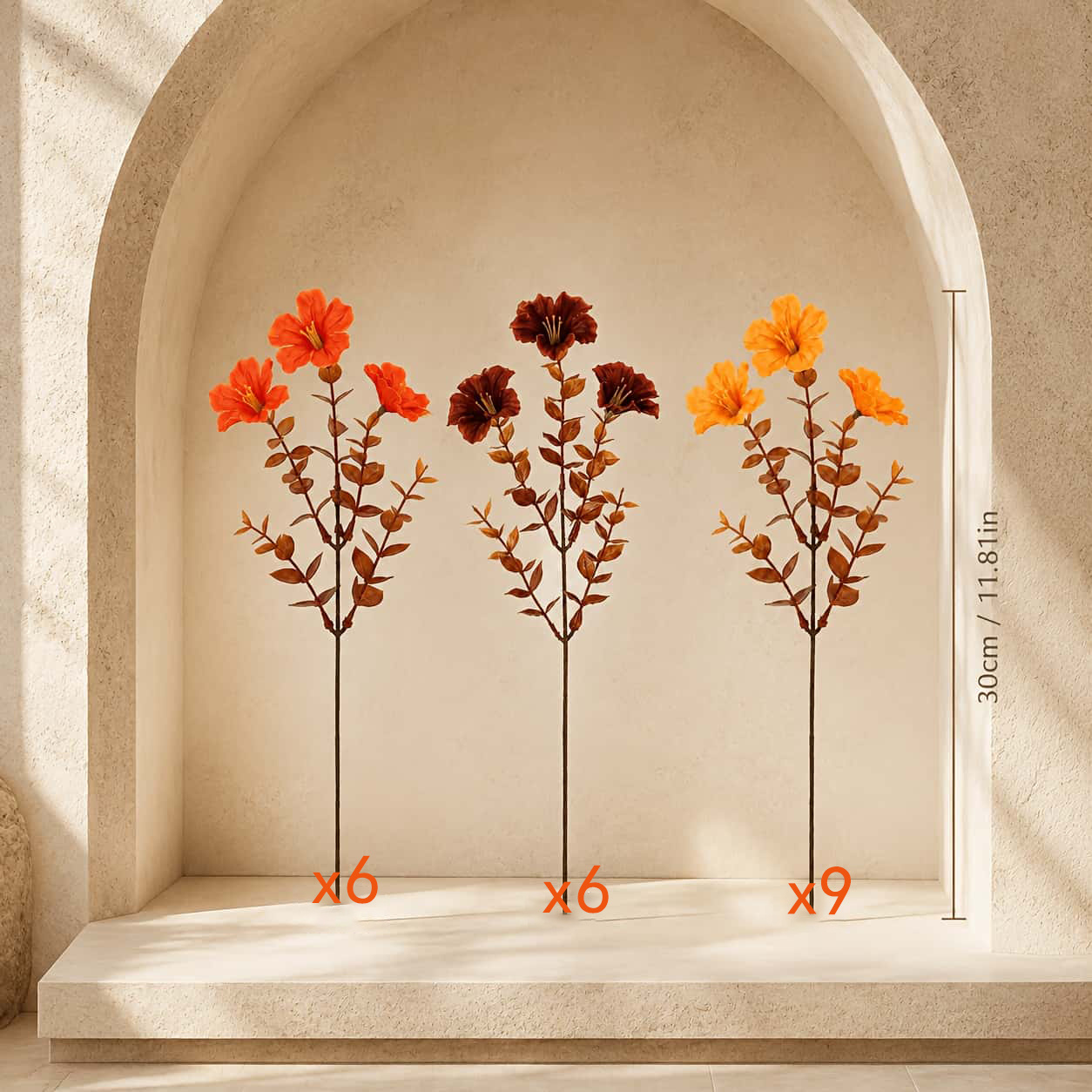 TEMU 21pcs Artificial Autumn Flower Stems, 30cm / Inches Artificial Autumn Bouquet, Suitable For Vases, Window Box Planters, Balcony Planters, Garden