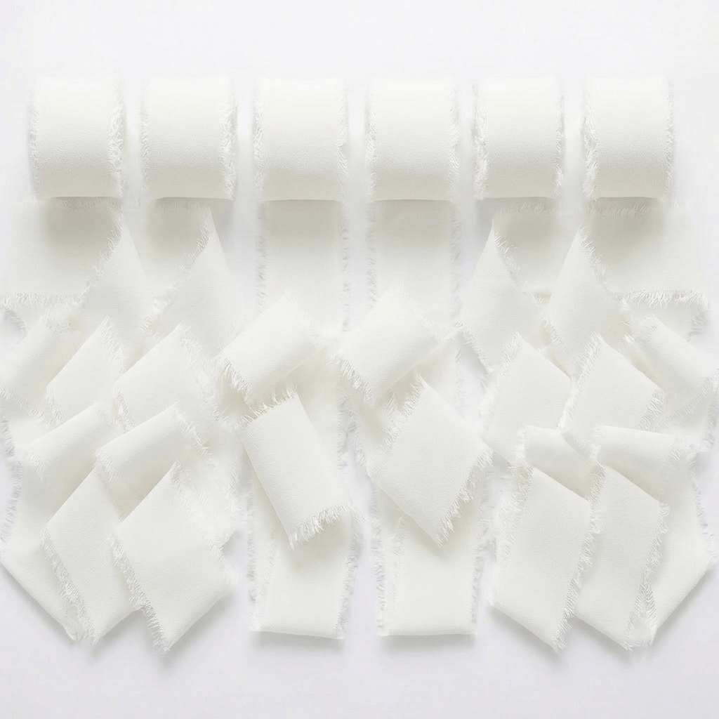 6 Rolls White (2.8cm X 3yd) / Roll (total 18 Yds) Chiffon Ribbon Handmade Fringe Chiffon Ribbons Set For Wedding Invitations, Bridal Bouquets, Gifts Wrapping, Home Decoration Christmas, Halloween