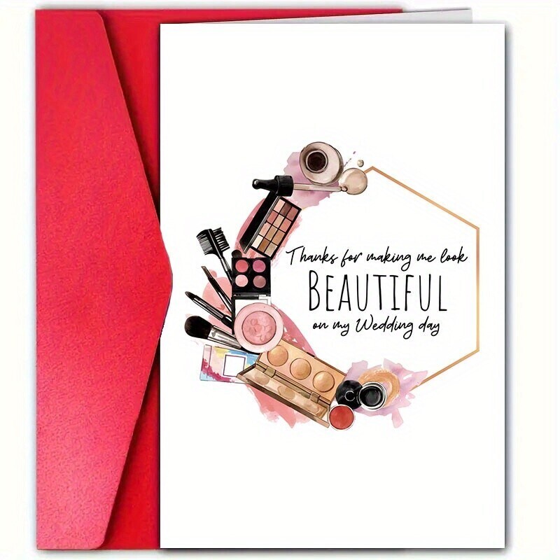 TEMU 1pc Elegant Wedding Thank You Card With Envelope - "thank You For Look Beautiful On Day" Design, Perfect For Makeup Artists, Photographers, Hair