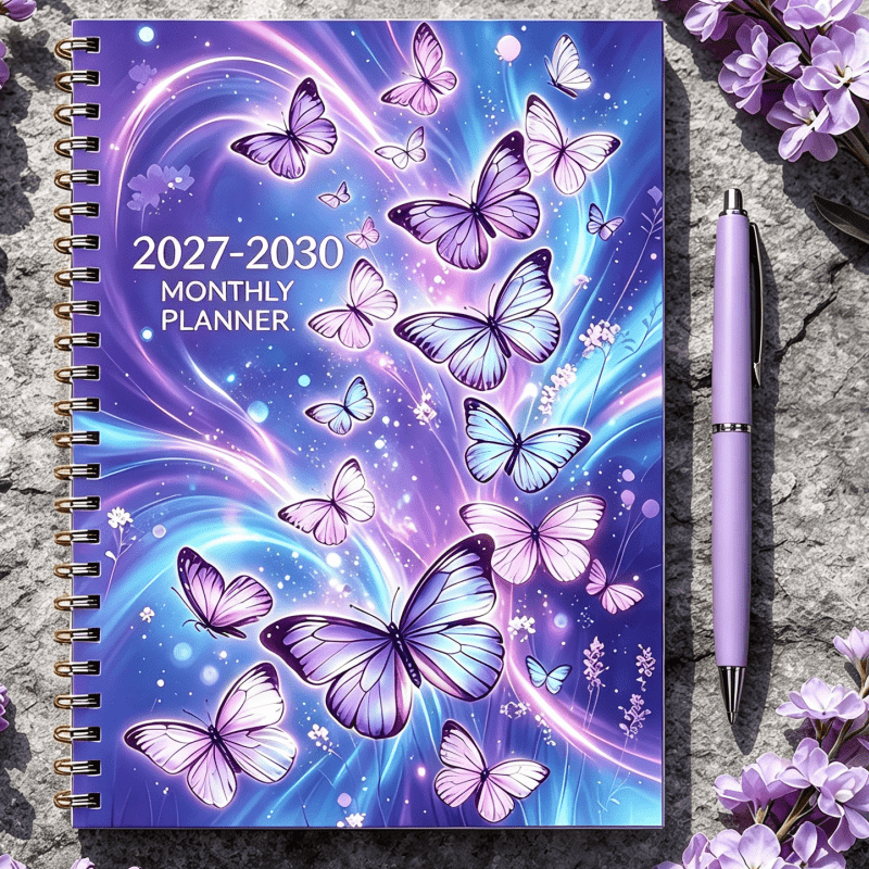 TEMU Agenda Mensuel 2027-2030 Papillon Iridescent Violet , Journal à Bobine Esthétique Haute Aesthétique, Calendrier, 'Écriture à