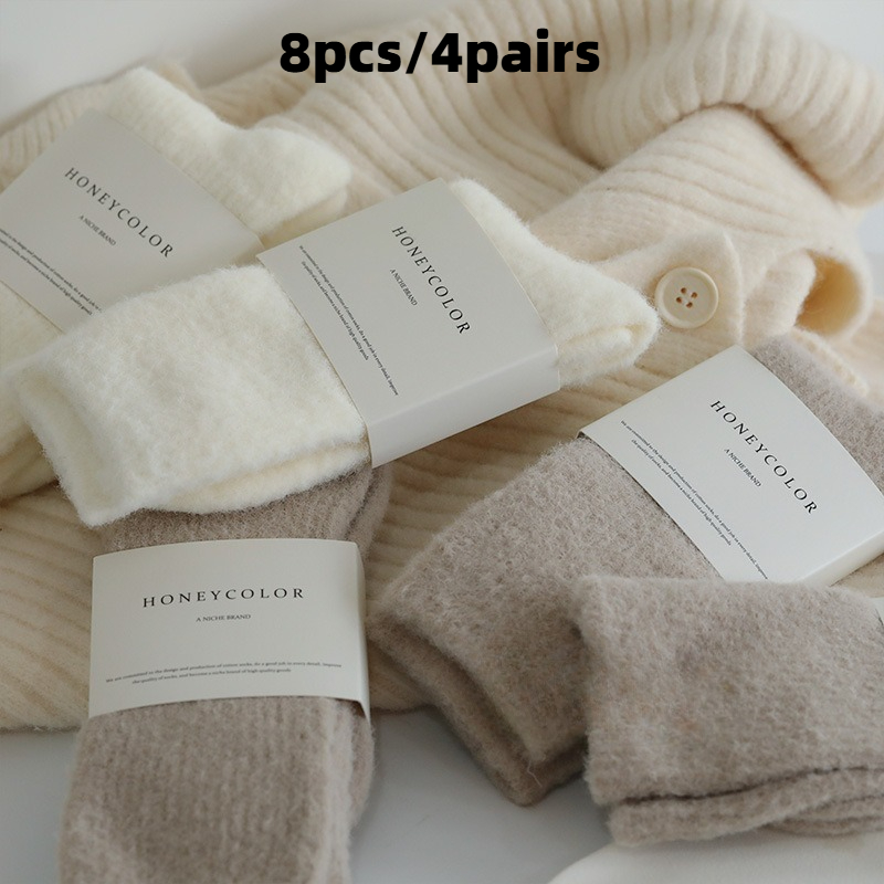 TEMU 4 Pairs Of Cashmere Socks - Luxury In - Soft Cashmere Sleeping Socks, Long Calf, Stable Fit, Suitable For Pregnancy, Postpartum, Outdoor Sports