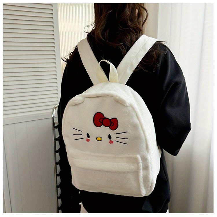 [Officially Licensed] Sanrio Plush Backpack Suitable for - Cute Y2K School Bag with Yellow Duck & Pink Rabbit Characters, Soft Lightweight Backpack, Large Capacity Bookbag Gift for, for Teenager