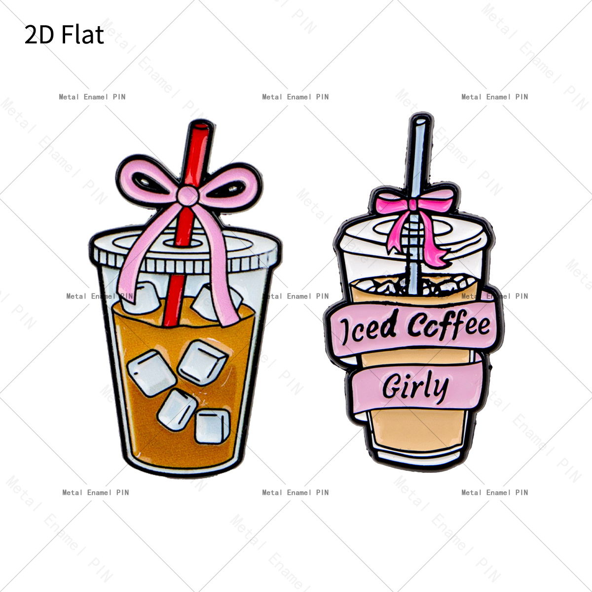 TEMU 2d Flat, 2d Flat 2pcs/set Cute Girly Iced Coffee Cup Lapel Pin Enamel Pins And Brooches Badge Pins For Backpacks Bags Backpack Cool Decoration