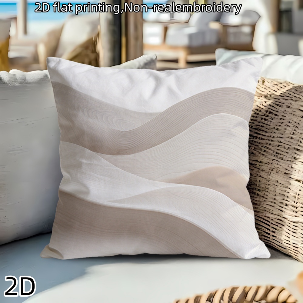 TEMU 1pc Of 2d Flat Printed Spring Pillowcase, In Multiple Sizes. Features Beige Gradient Wave Pattern With A Minimalist - Style. Non-real Embroidery