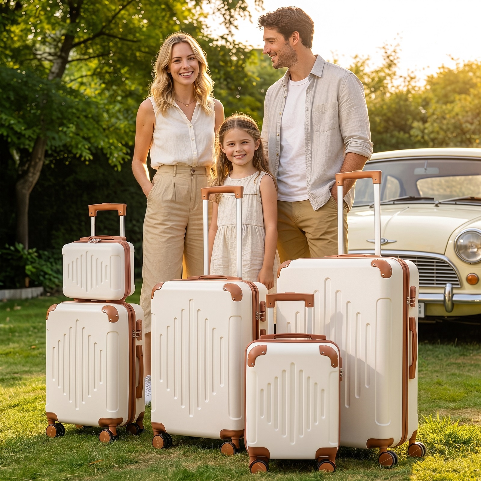 item picture 5pcs hard shell luggage set expandable lightweight hardside suitcase with 360 spinner wheels 12 16 20 24 28 inch brown