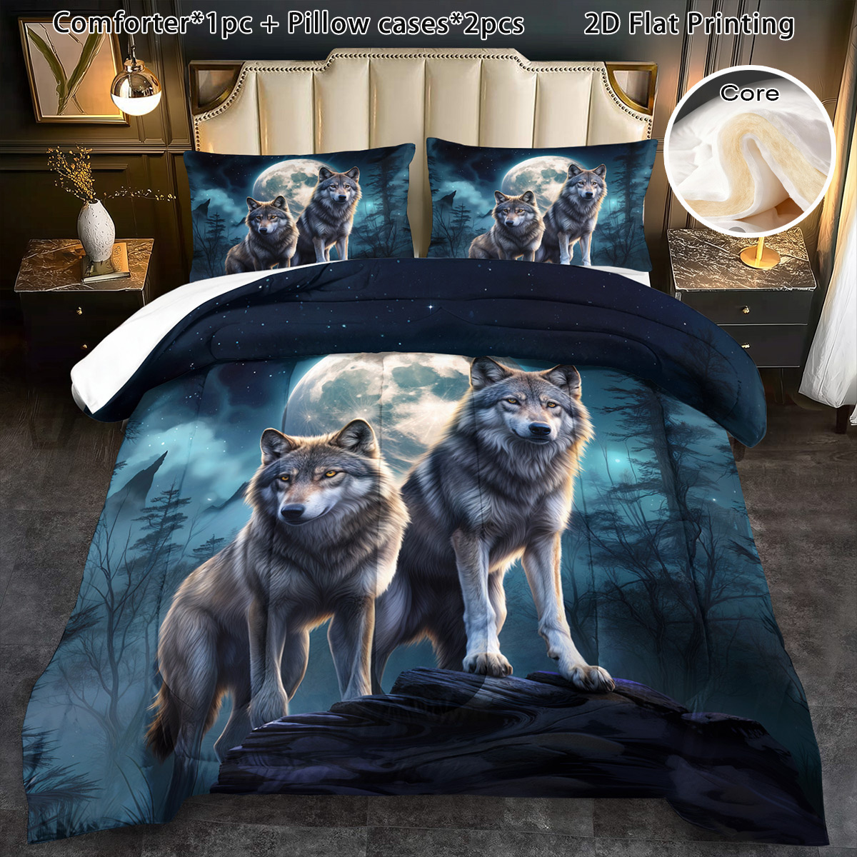 TEMU 3pcs Comforter Set For Winter Wolf Animal Comforter Set Cartoon Boho Soft Bedding Halloween Gift Quilt Cute Christmas Room Decor Autumn Winter