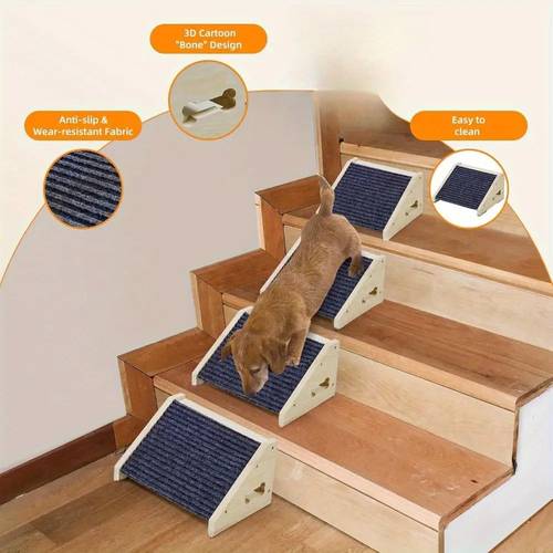 a wooden dog ramp staircase non slip and scratch resistant pet steps suitable for small medium and large dogs safe indoor outdoor stair ramp with anti slip strips durable wooden construction dog ramp pet safety ramp