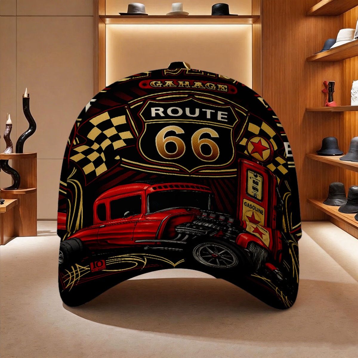 TEMU 1pc With Hot Rod Garage Print Adjustable Snapback Cap Adjustable Quick Sporty Cap Adjustable Design Breathable Ideal For Outdoor Activities Gift
