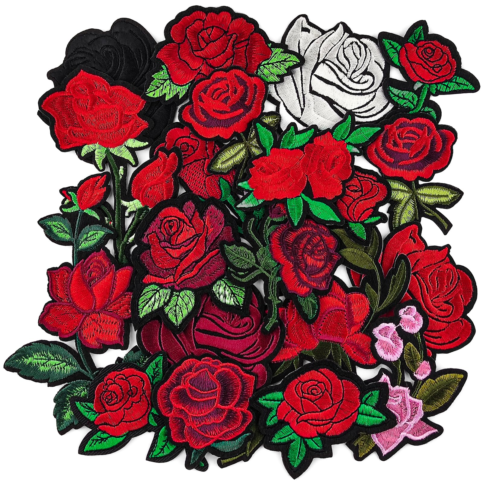 TEMU 20pcs Rose Iron On Patches Flower Embroidery Patches Applique Valentines Patches For Clothes Hats Jeans Jacket