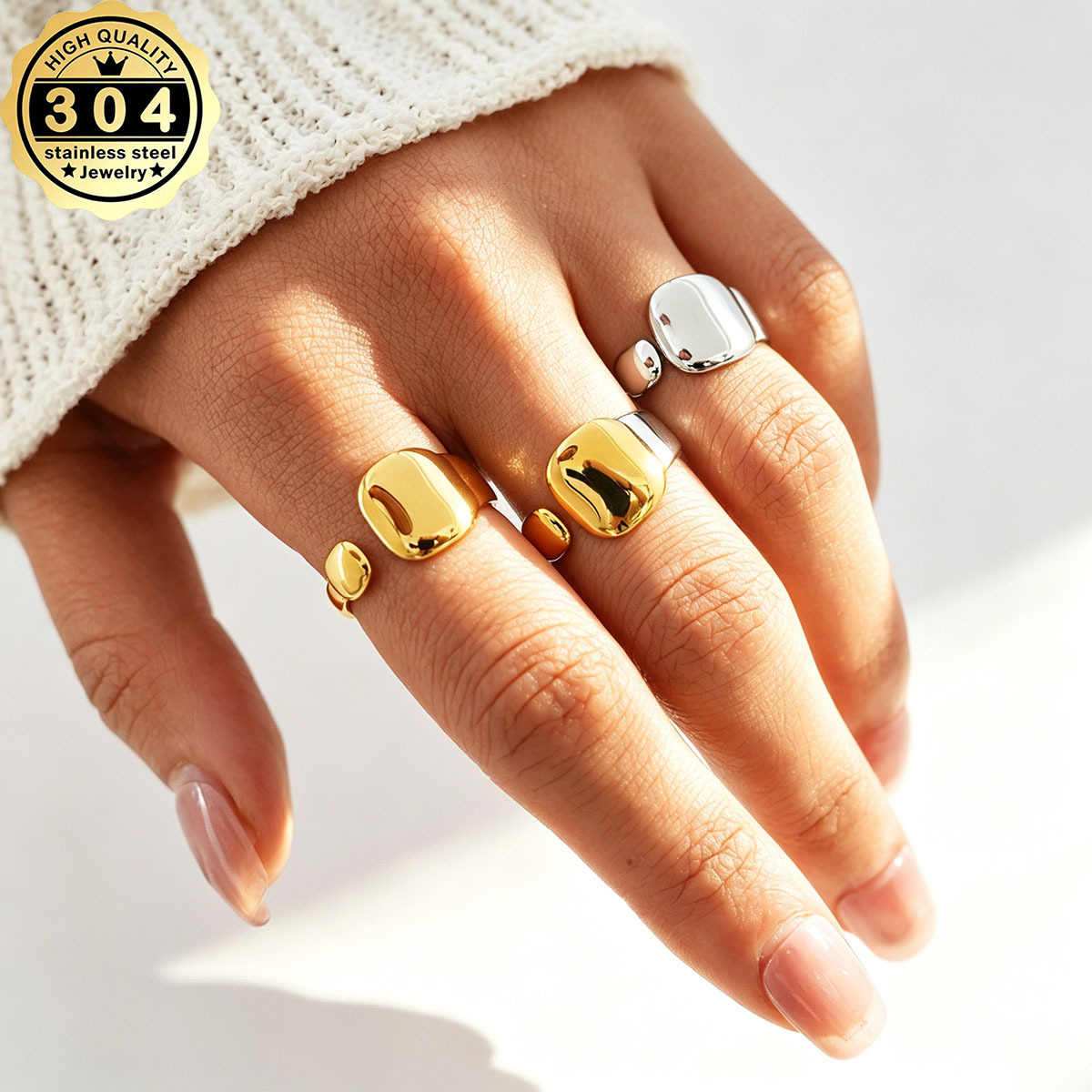 Women's Geometric Irregular Stackable Ring, 18K Gold Plated