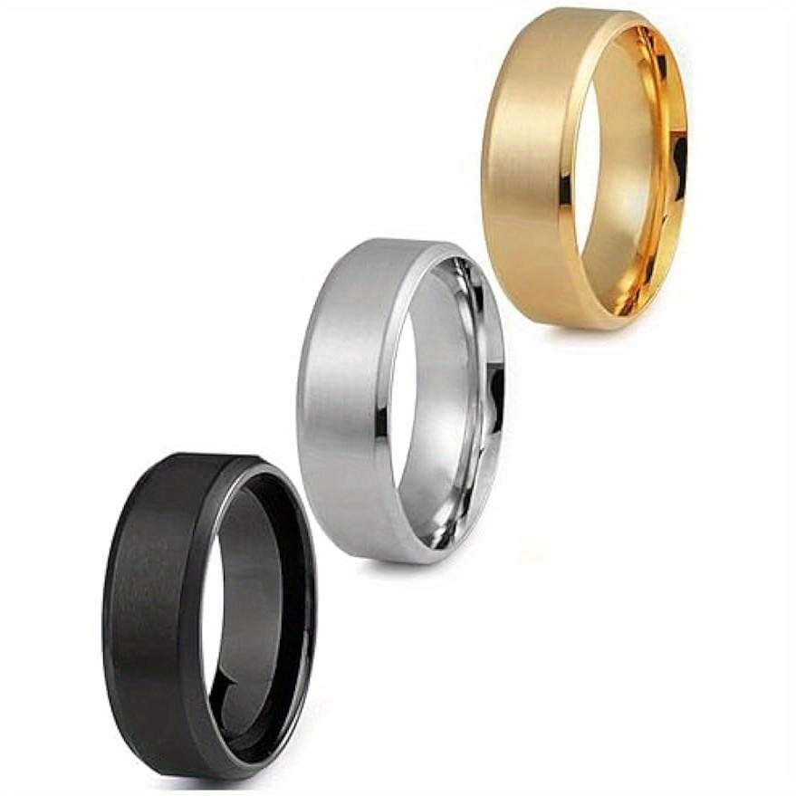 3pairs 316l 316l Stainless Steel Rings For Men Wedding Ring Cool 8mm Width