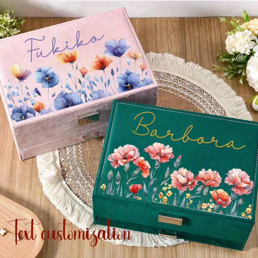 Elegant Floral Jewelry Box with Custom Name, Gift Organizer