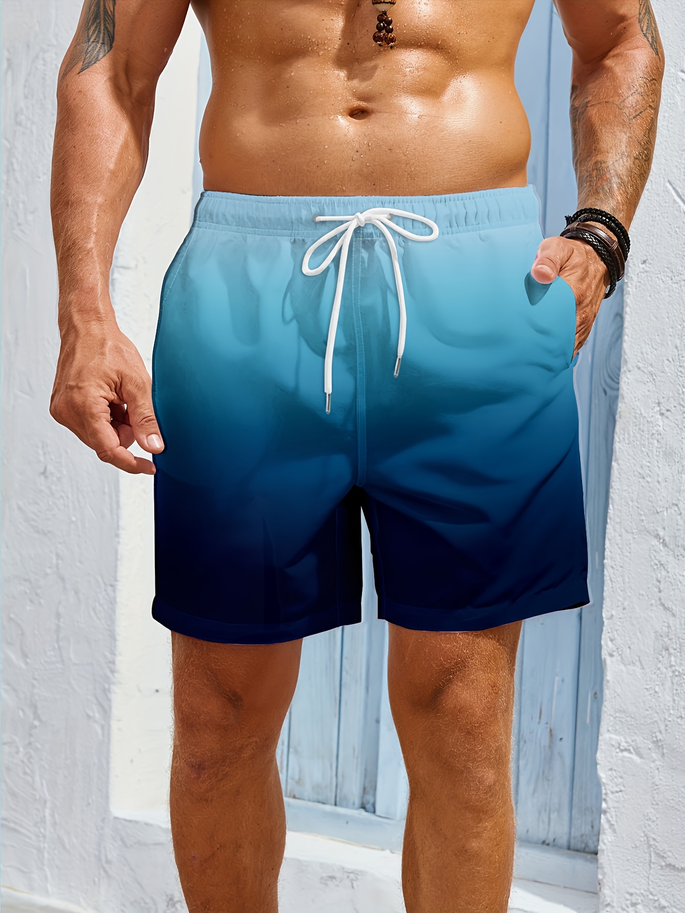 Men's Quick Drying Summer Beach Shorts with Pocket Drawstring Elastic Waist Design, Loose And Breathable Quick Drying Five Quarter Pants, Hawaiian Style Beach Vacation Surfing Swimming Sports Pants, Trendy Beach Pants Suitable for Daily Leisure