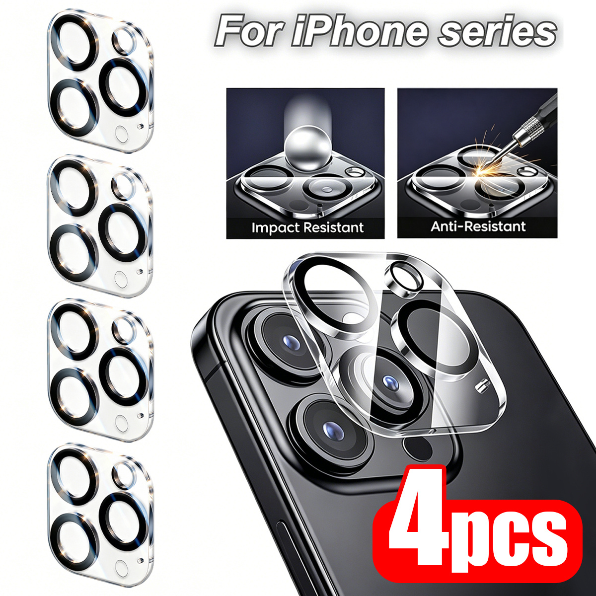 TEMU Lot de 4 protecteurs d'objectif d'appareil photo -poussière à couverture complète 8K HD (-Verre d'écran), équipés de verre renforcé amélioré,