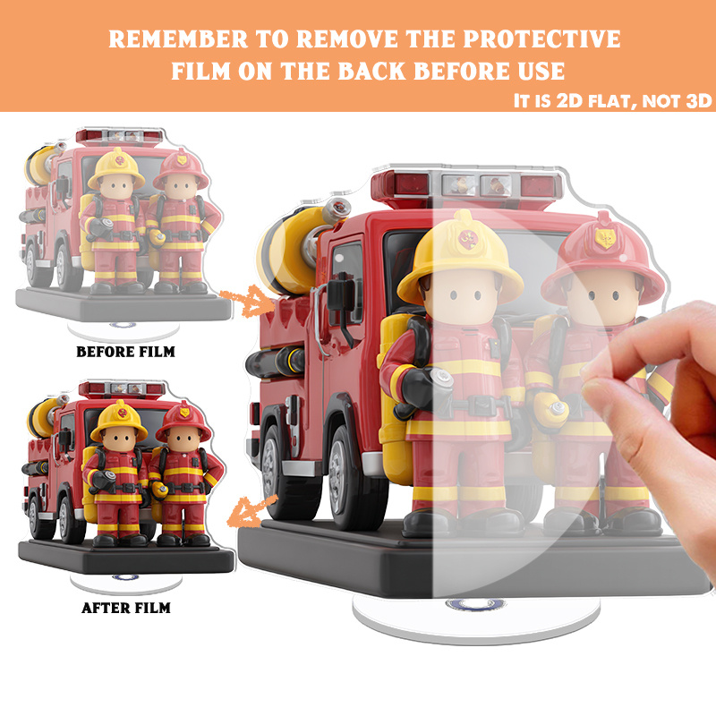 2d flat 2d flat rotating firefighter figurine fire truck model with 360 spinning base non toxic flame suitable for room office   decor acrylic desktop decoration with hose ladder for emergency display   scene