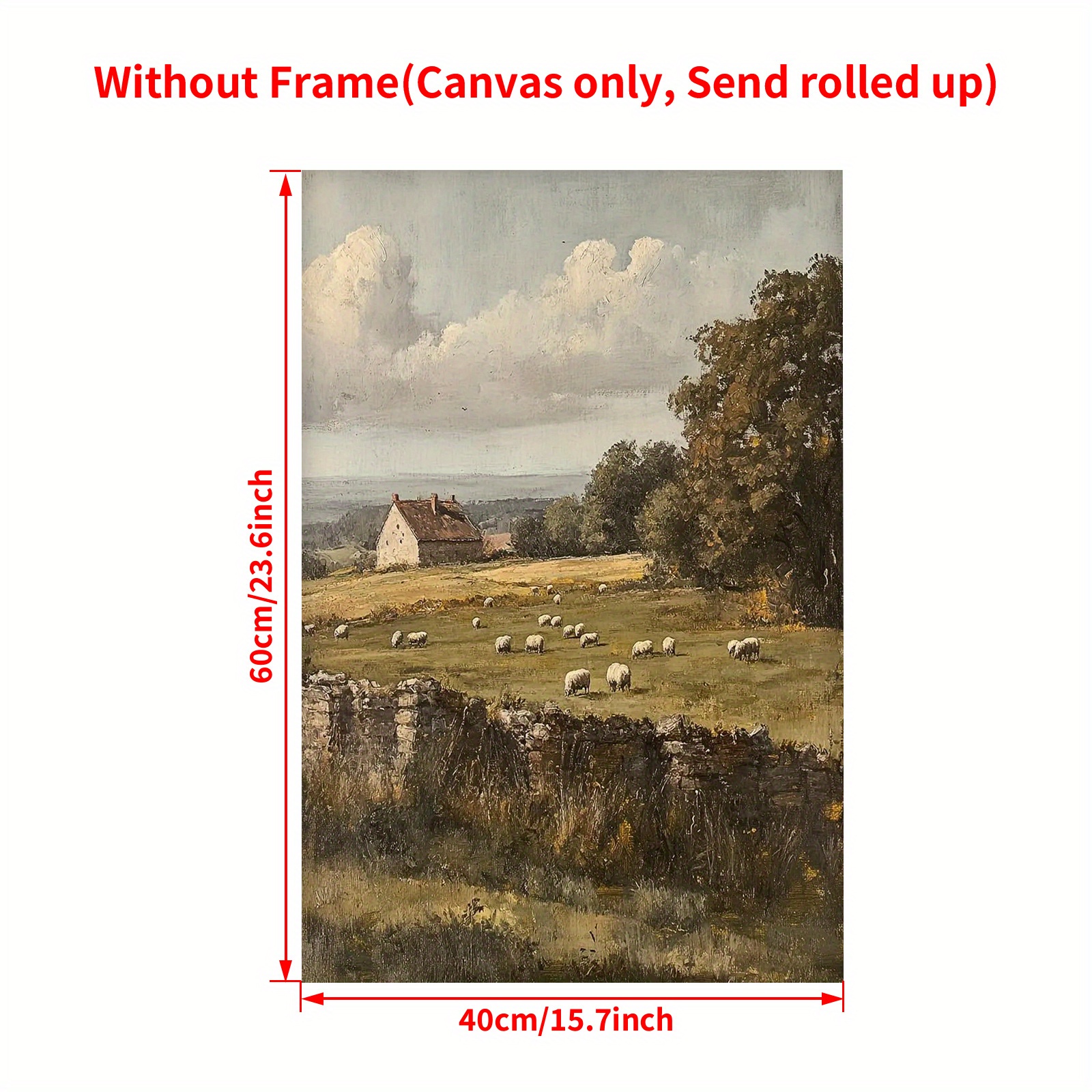 TEMU 1pc Vintage Pastoral Sheep Grazing Field & Stone Cottage Countryside Landscape Canvas Poster - Hd Wall Art Print, Farmhouse Decor For Living