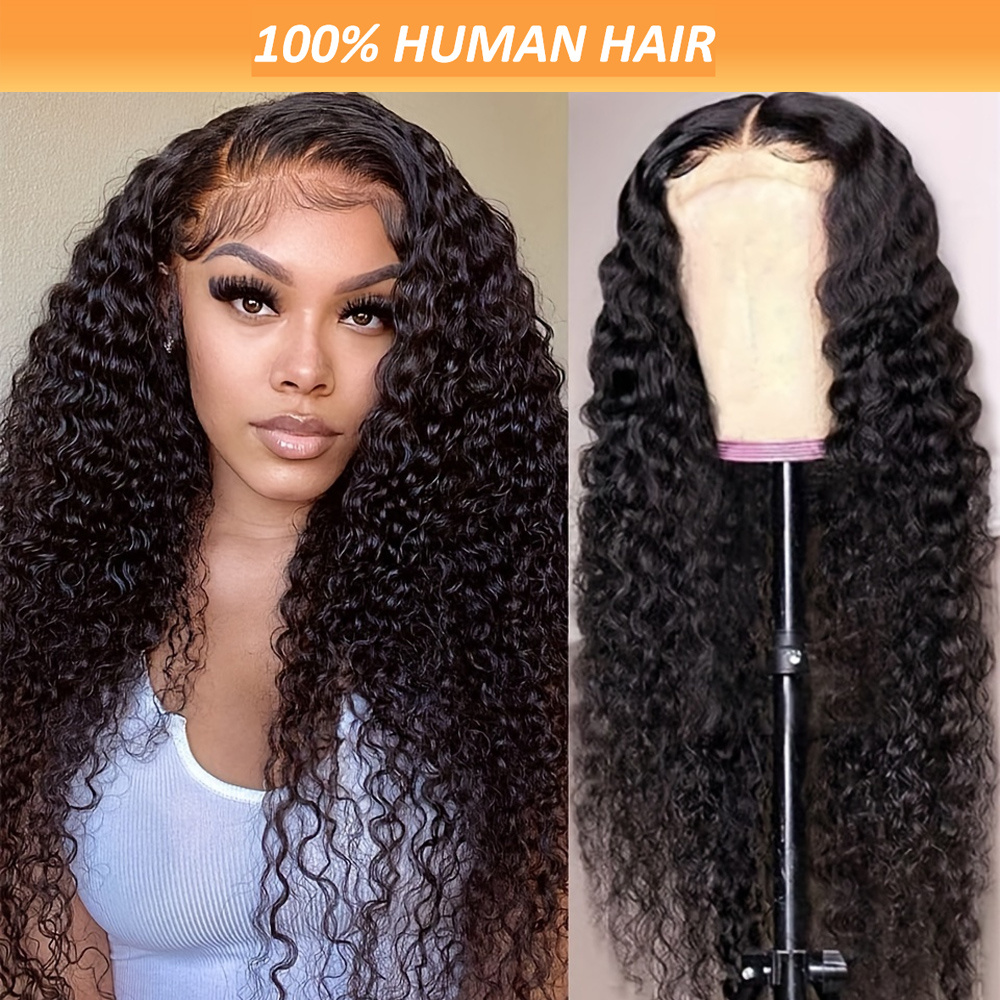 180 density brazilian deep wave lace front wig hd transparent 4x4 closure human hair natural black curly style for women full look versatile hair wig deep pre hairline details 2