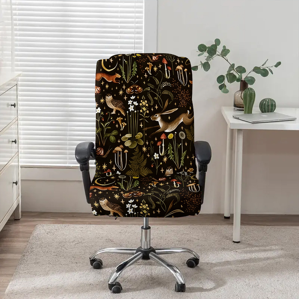TEMU 1 pièce Housse de chaise 1 pièce sur le thème des animaux de la forêt en tissu de fibre de lait, housse élastique amovible adaptée pour bureau,