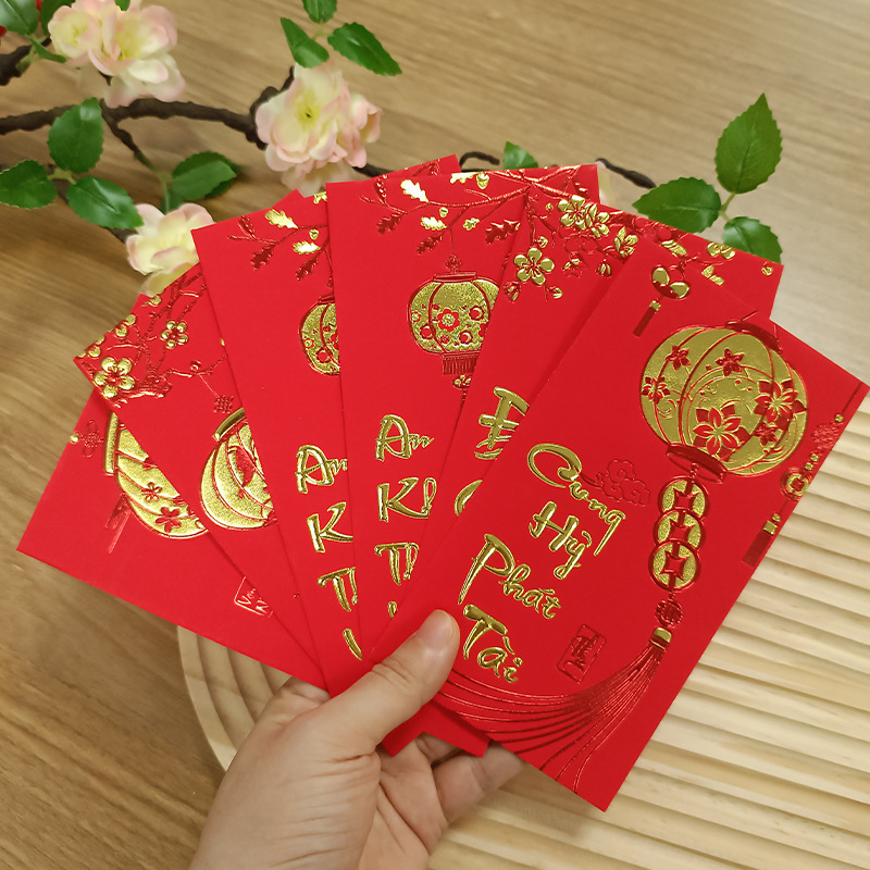 

12pcs Enveloppes Porte- Cartoon Rouge & Doré - Pochettes à Argent 3D pour le An, Parfaites pour les Célébrations de Noël & du An Chinois, pour Noël