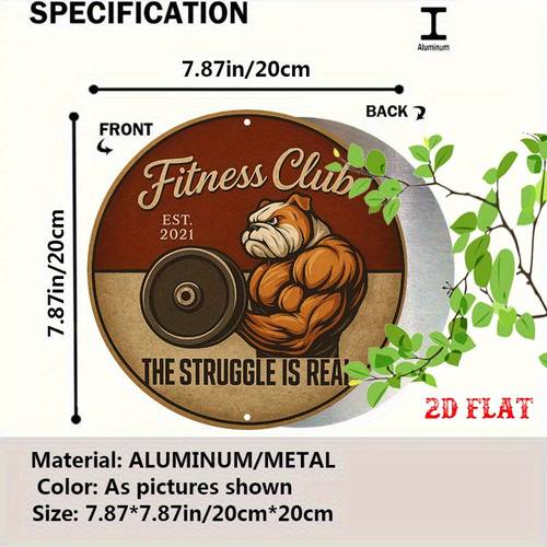 plaque métallique murale 2d plate, 1pc de gym bulldog anglais vintage - décoration rond de club de fitness de 19.81cm avec bulldog musclé & design dhaltérophilie, décoration dentraînement en aluminium pour maison, garage, gym, café - art dhaltérophilie bulldog