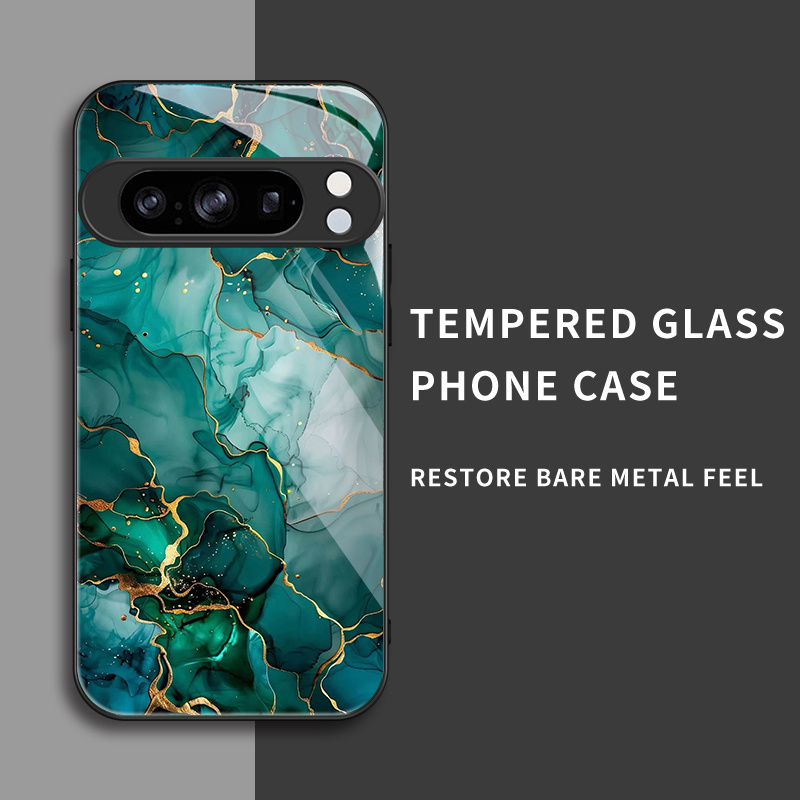 TEMU Phone Case: Hard Case With Tempered Glass Back, Suitable For Google Pixel 10/10 Pro/10 Pro Xl - Marble And