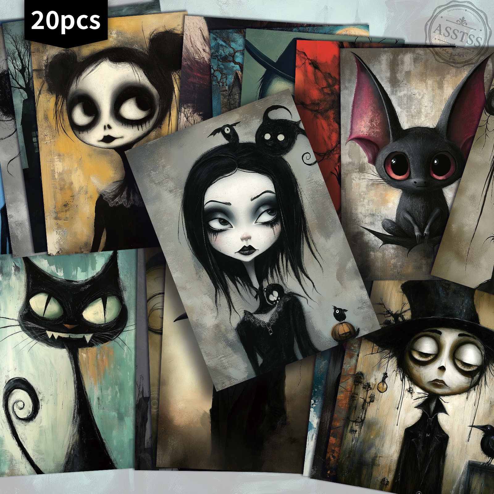 TEMU 20-pack Asstss Vintage Whimsical Gothic Postcards - 4x6 Inches Retro Junk Journal Supplies, Classic Pinup Illustrations Collectible Decorative