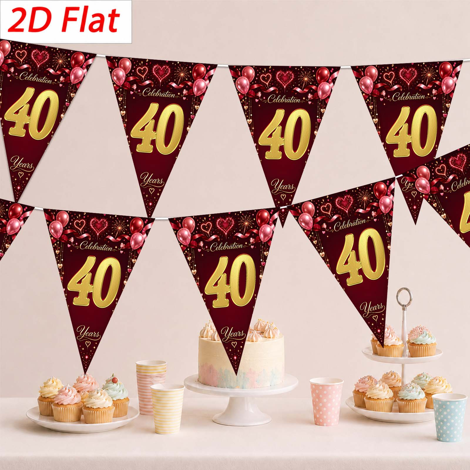 TEMU 2D Plat, 2D Plat - 2D Plat, 2D Plat - 2D Plat Banner [Feestbanner, Vlagbanner] 10 stuks, Polyester Materiaal, 40e Driehoekige Vlag Decoratie,