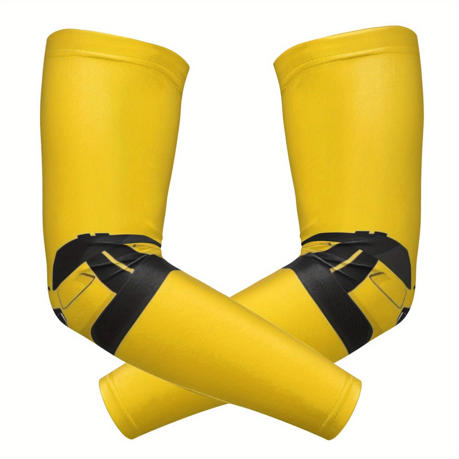 TEMU A Pair Of Novelty Trendy Arm Sleeves Featuring A Yellow Supercar With Yellow And Black Stripes On A Yellow Base, Offering A Stylish And