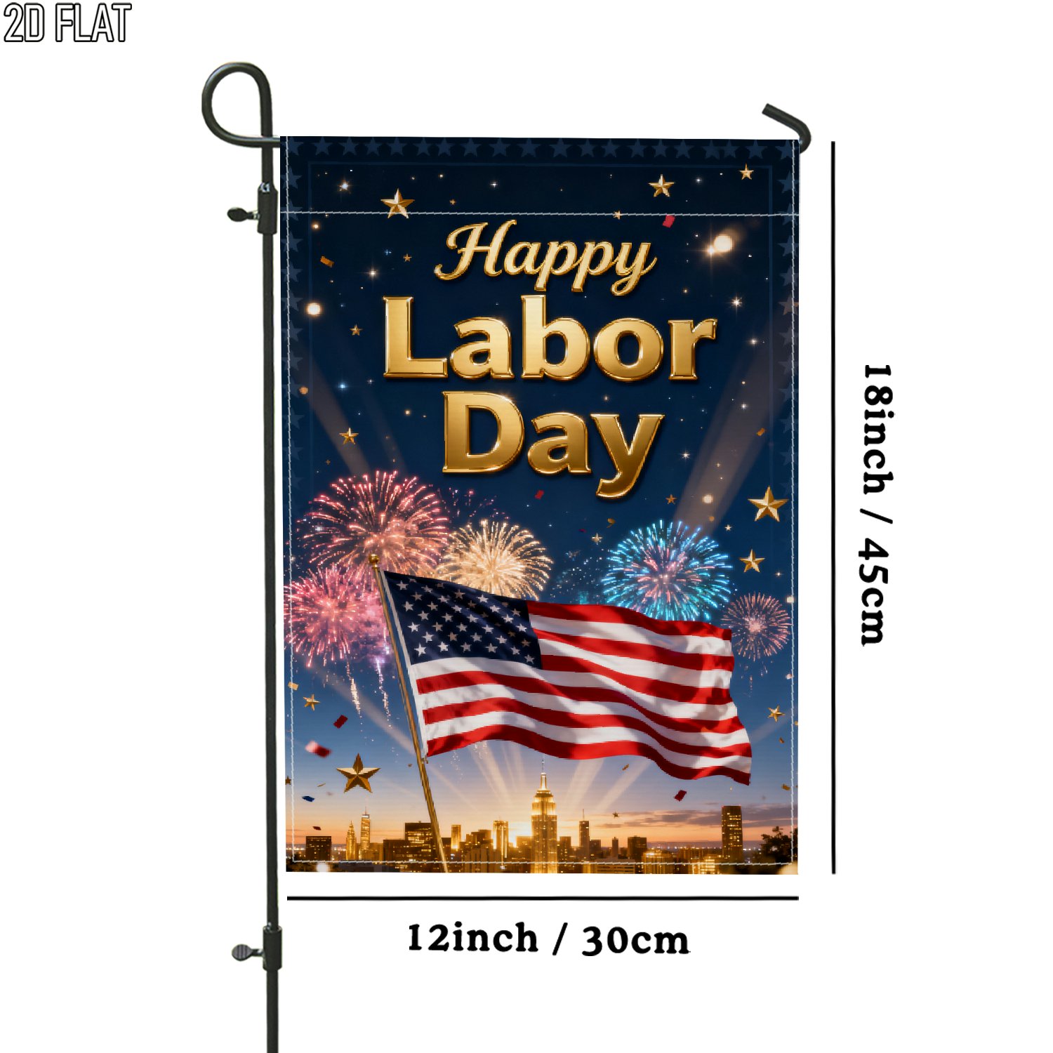 TEMU 2d Flat - 2d Flat - 2d Flat 1pc Outdoor Garden Flag Labor Day Fireworks Patriotic Blue Red Golden Double-sided Flag Porch Decoration For Garden
