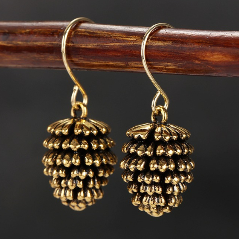 TEMU 1 Pair Of Ancient Retro Style Dim Pine Cone Pendant Ear Hook Earrings, 3 Colors Of Copper Women's Earrings, Unique Jewelry Accessory Gift