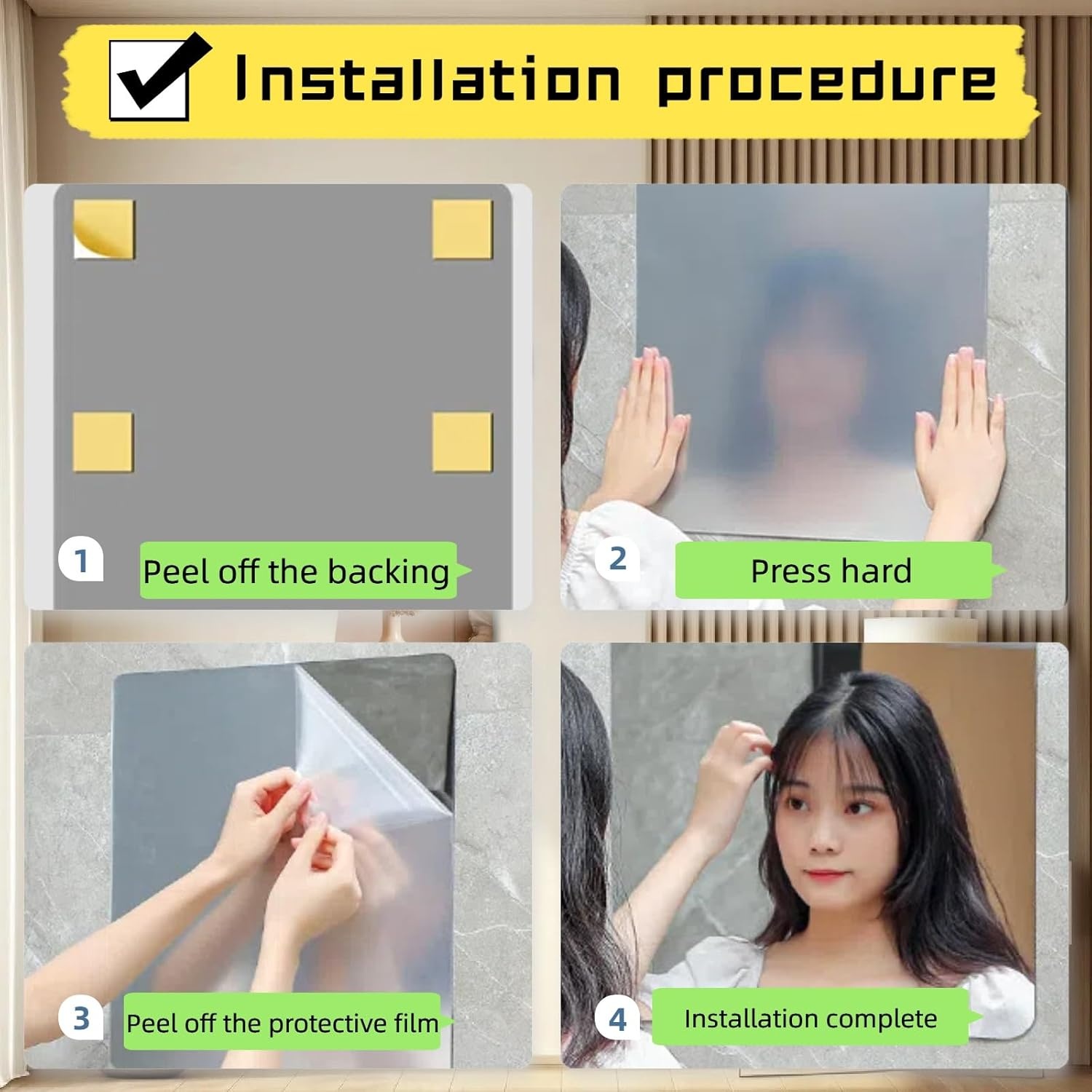 Acrylic Full-Length Wall-Mounted Mirror, Frameless Design