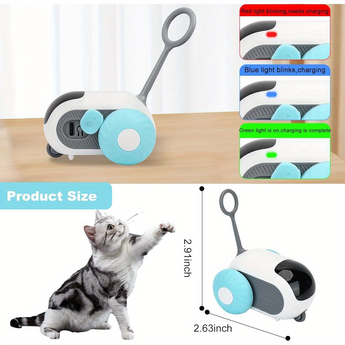Interactive Remote Control Cat Toy with 2 Modes - Automatic Obstacle Avoidance, Animal Print Design, Durable Plastic & No Batteries Needed - Electronic Motion-Activated Play for Bored Indoor Adult Cats (Blue)