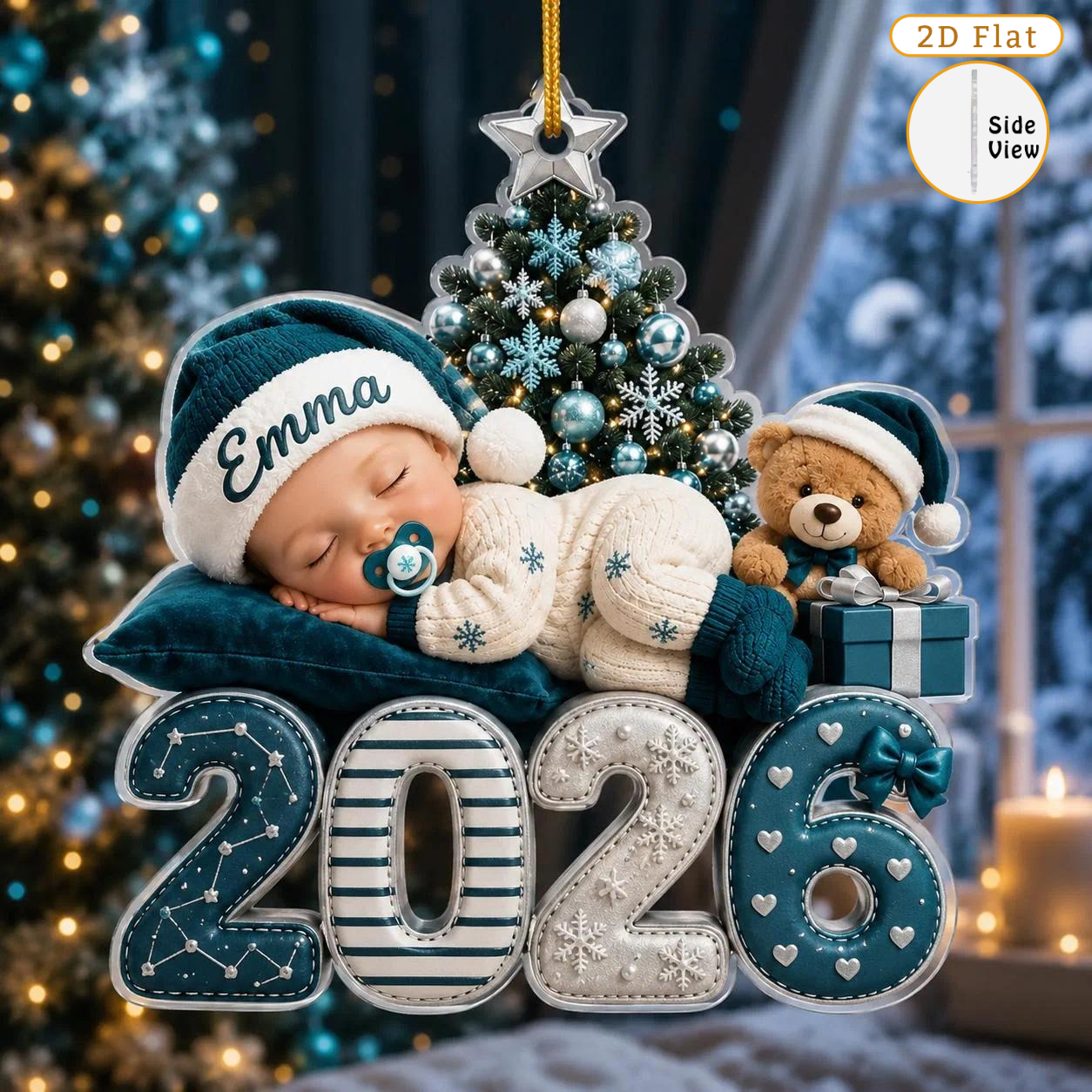 TEMU [2d Flat] Personalized Custom Name First Christmas Acrylic Ornament 2026, Custom Name Sleeping Keepsake, Christmas Gift, New Parents Gift