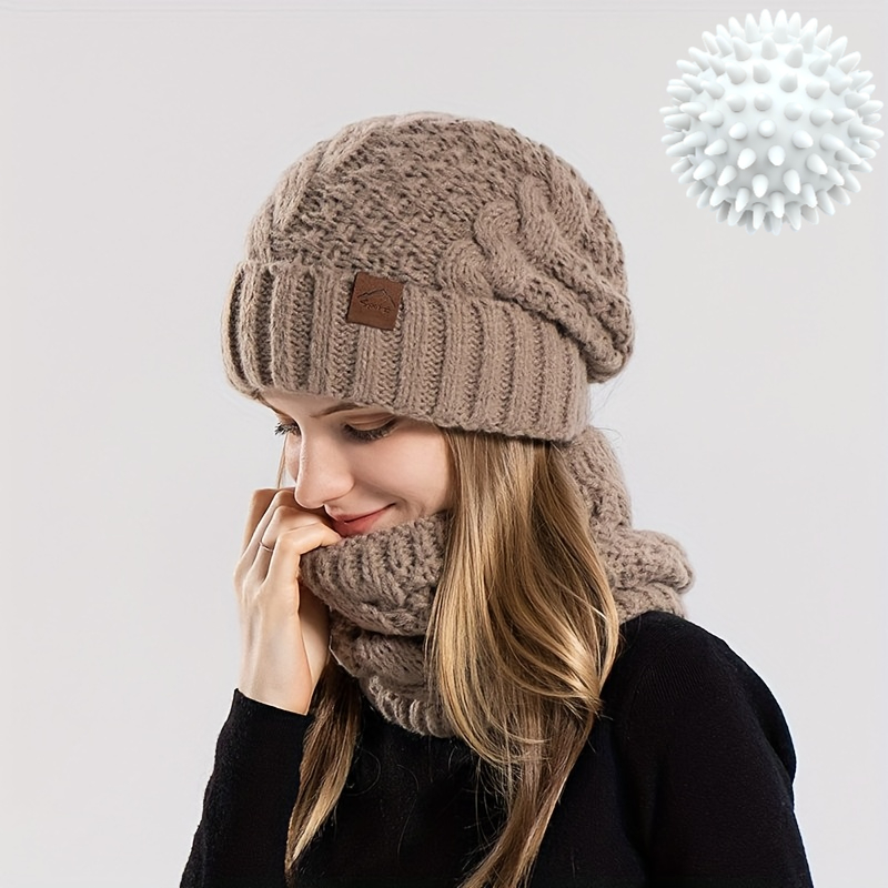 TEMU Ensemble 3 pièces (1 Bonnet d'hiver, 1 Écharpe, 1 Gomme à laver), Bonnet unisexe anti-froid et chaud avec protection des oreilles, Confortable