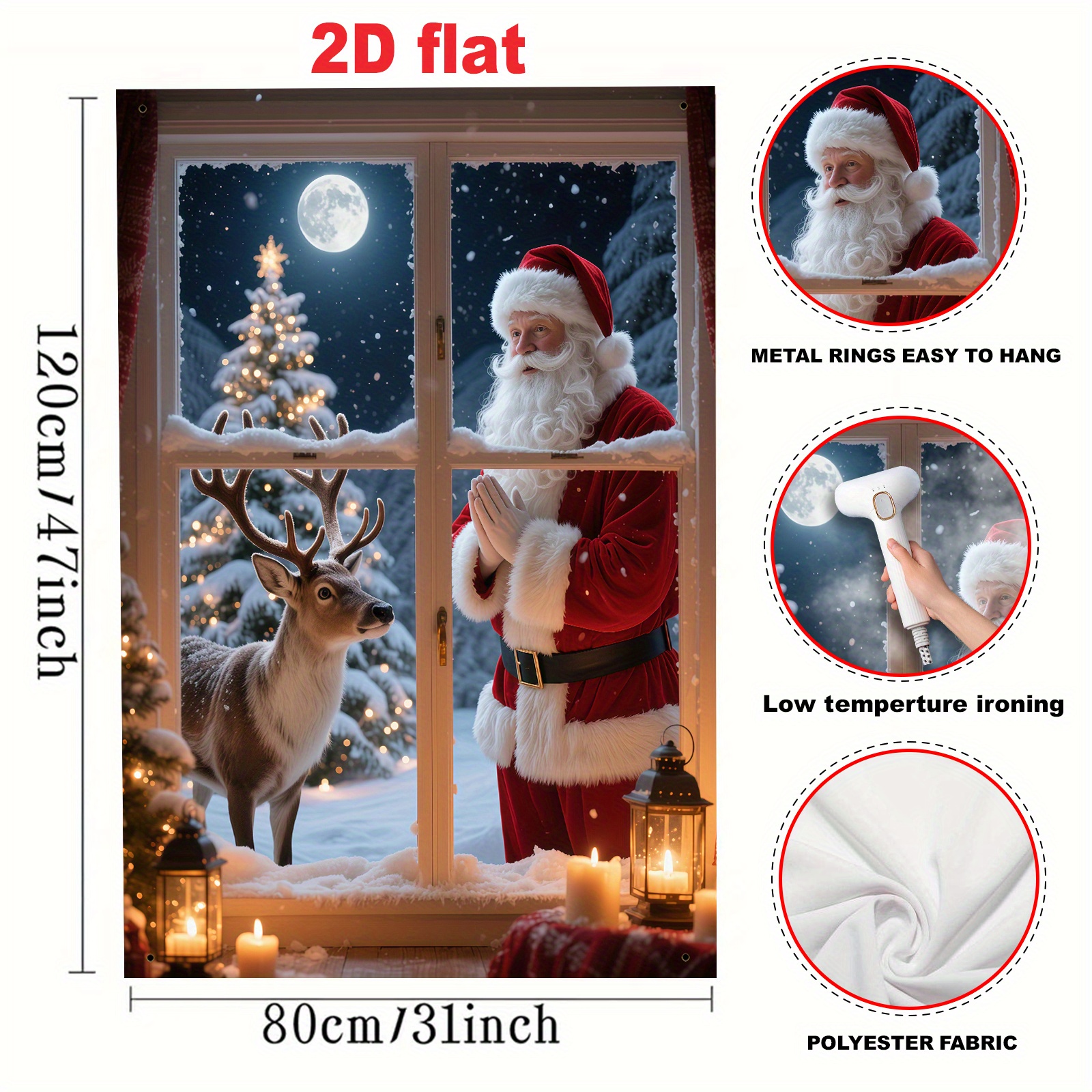 TEMU [party Banner] 1pc (31 Inches/80 X 120 Cm), Material, Christmas Theme Window Banner, Christmas Tree, Reindeer, Santa Claus Design, For Christmas