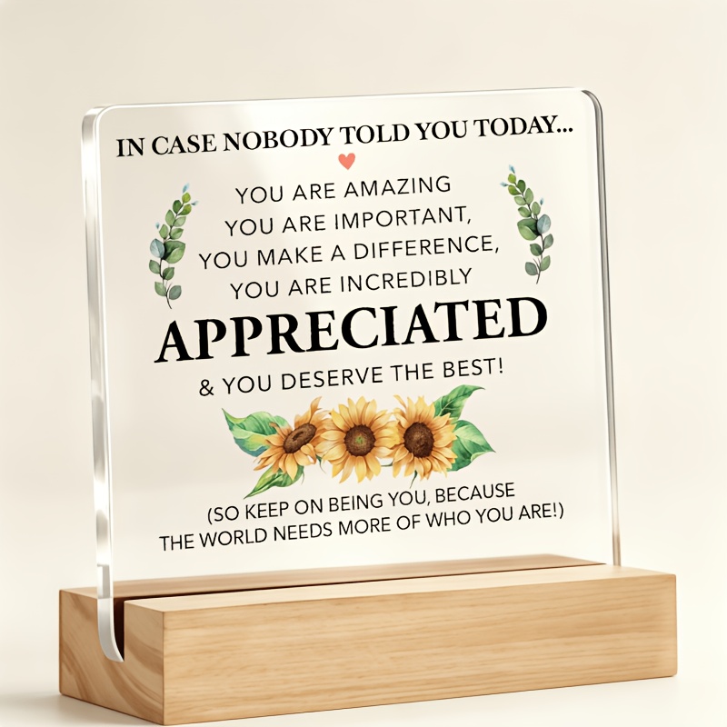 TEMU 2d Flat, 2d Flat Sunflower Acrylic Plaque, 1pc With Wooden Base - Positive Affirmation Wall/desktop Decoration, Suitable For Thanksgiving And