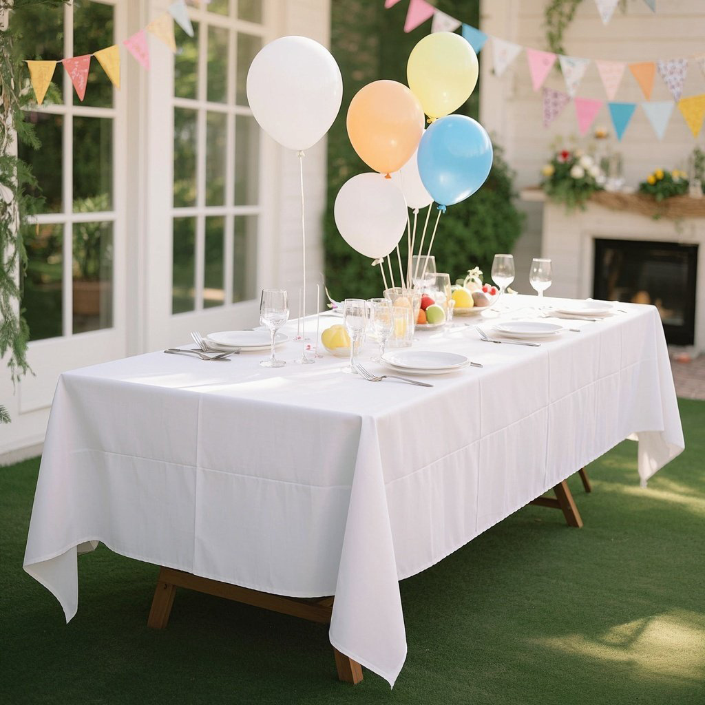 TEMU 1pc Elegant White Tablecloth - Reusable Fabric, Dining Tables, Coffee Tables, Outdoor Gatherings, Weddings, Birthdays, Christmas, Day,