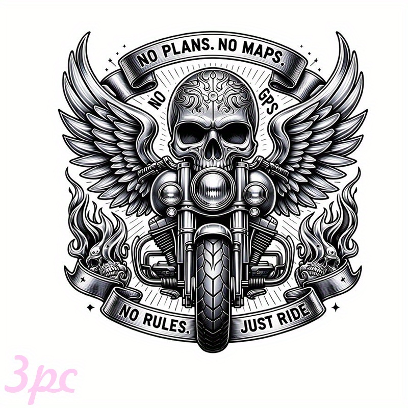 TEMU 3pcs Motorcycle Iron On Transfers For T Shirts Pillows Backpacks Multicolor Washable Plastic Decals Durable