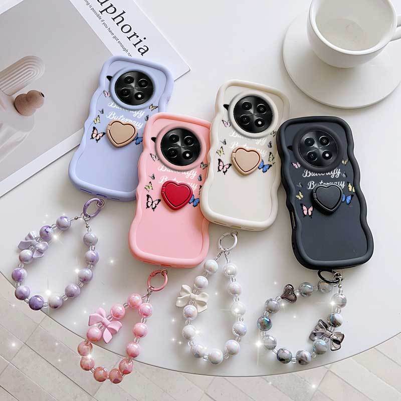 Etui na telefon - Do Realme Narzo N65/Narzo N55/Narzo N53/Narzo 70X 5G/Narzo 50 5G, 3 szt. (Piękne etui na telefon z motylem, smycz i podstawka) Modne, wygodne w użyciu, odpowiednie etui na telefon Realme Narzo N65, lekkie